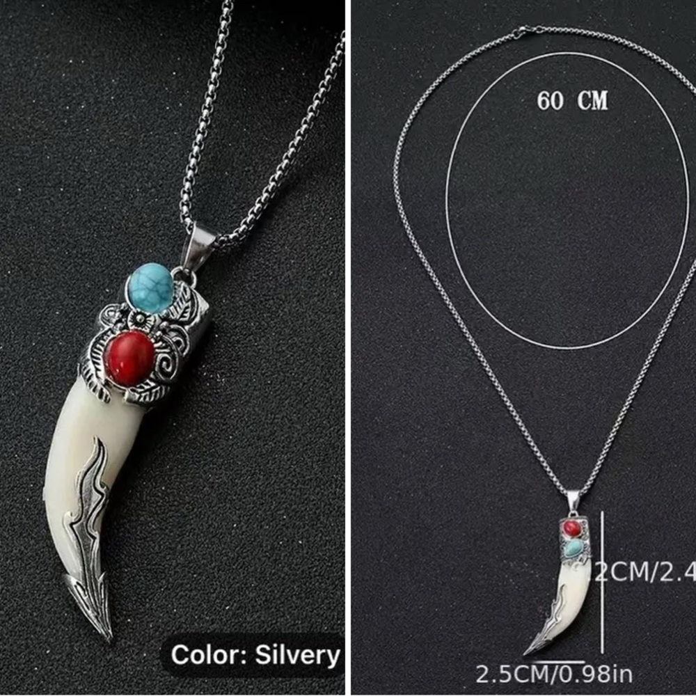 Elegant Silver Necklace with Red and Blue Accents